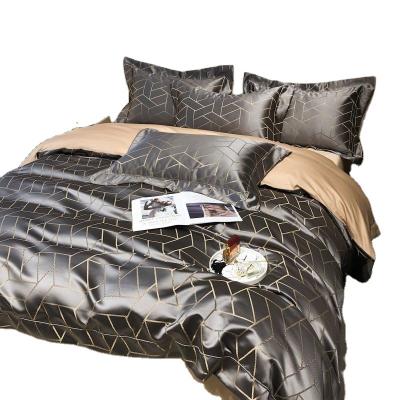 China Nondisposable European Luxury Palace Luxury four season 100% silk satin duvet cover, gray four-piece bedding for sale