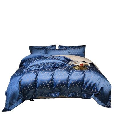 China Nondisposable European luxury palace Luxury four seasons 100% silk satin duvet cover, blue four-piece bedding for sale