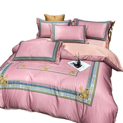 China Nondisposable European-style Luxury Palace Four Seasons 100% Satin Silk Duvet Cover Set, Pink Four-Piece Sheet Set for sale