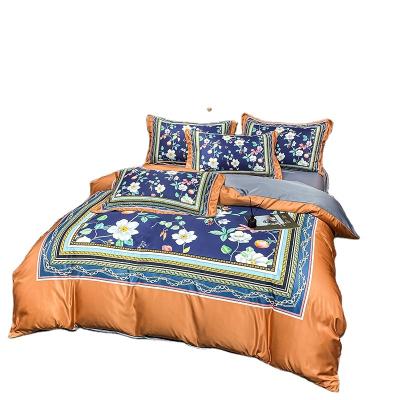 China Nondisposable European Style Luxury Palace Four Seasons 100% Silk Satin Duvet Cover Set, Bohemian Style Four-Piece Bed Linen Set for sale