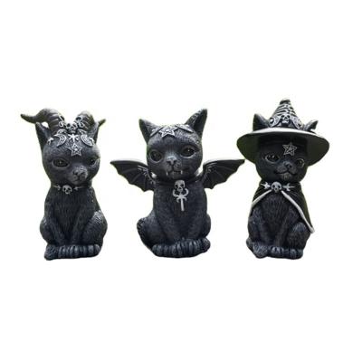 China New Design Europe Amz02 Halloween Magic Cat Resin Crafts Trinkets Animal Sculpture Border Gifts Garden Desktop Decorations for sale