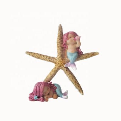 China Europe Z09491A Best Selling Products,Perfect Home Decor Cute Baby Statues Resin Mermaid Figurine With Starfishes for sale