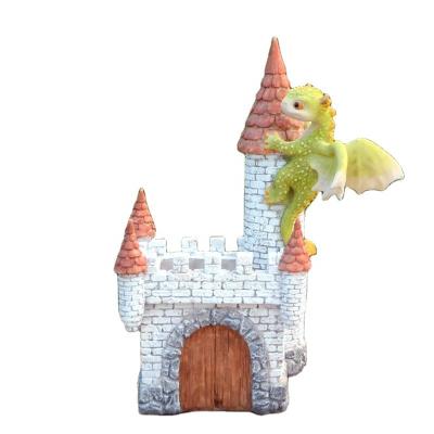 China Cute Europe Cartoon Planter Pot Dragon With Castle Shape Desktop Decor Flower Pot Bonsai Garden Decor Z15367A for sale