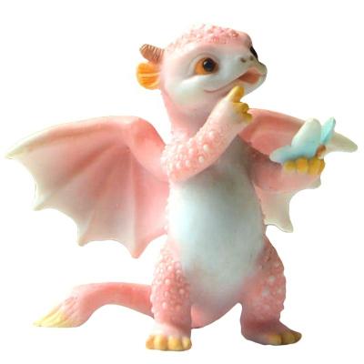 China Z14072A Lovely Pink Color Europe Cartoon Dragon Baby Play With Butterfly Resin Craft Figurine Creative Animal Gift for sale