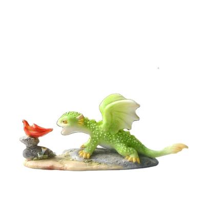 China Europe Desktop Decor Green Color Creative Dragon Playing With Fire Miniature Resin Figurine Craft Gift Z15369A for sale