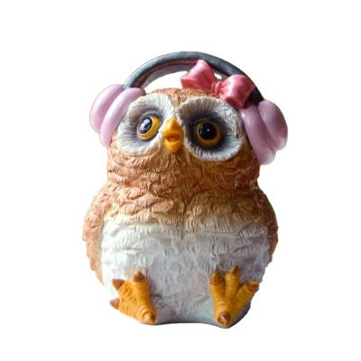 China Z15987A Europe Gift For Girlfriend Polyresin Cute Items Animal Owl With Pink Color Bow Owl Girl Figurine Ornaments for sale