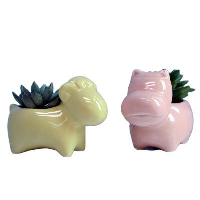 China Vietnam Z16193A mini flower pot flowerpot cute animal shape colorful ceramic succulent planters tabletop bonsai for sale