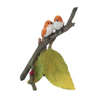 China Europe Z13917A Fairy Resin Garden Statue Animal Miniature Birds Stands Decor Fairy On Branch Shape Figurine for sale