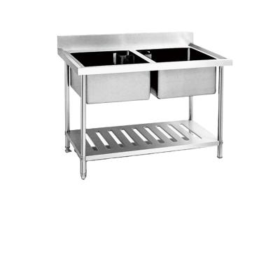 China Kitchen Furniture Double Sink Table With Perforated Shelf for sale