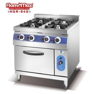 China Kitchen Cooking Equipment Commercial 4 Burner Gas Cooking Range With Gas Oven for sale