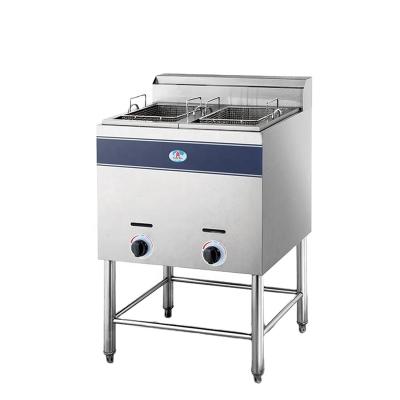 China Commercial Frying Oil Saving Stainless Steel Deep Fryer Stand Up Deep Fryer Double Tank Dual Gas Basket for sale