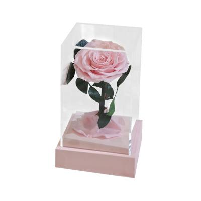 China Durable Hot Sale Valentines Day Acrylic Cubic Wrapping Eternity Preserved Roses Box Eternal Flowers Gifts for sale