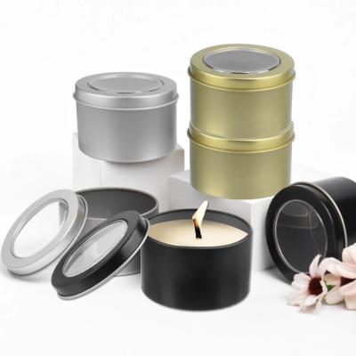 China Candle Ships Metal Round Tin 2/4/6//8 Ounce Matte Black Candle Container Empty Candle Jar With Lid for sale