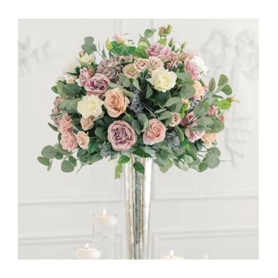 China Best Selling Durable Table Centerpiece White Silk Rose Kissing Flower Ball Silk Flower For Wedding Decorative Centerpiece for sale