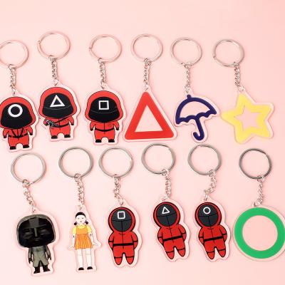 China 2021 Eco Friendly Hot Sale Squid Game Key Ring Figures Staff Key Chain for sale