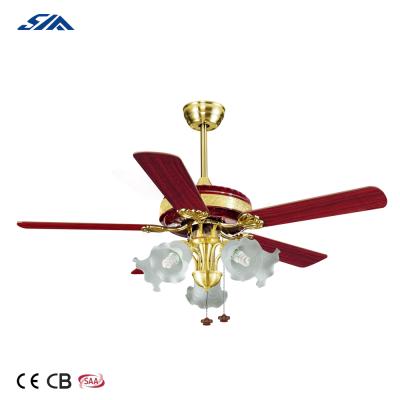 China flower lamp golden fan light ceiling brass color chandelier ceiling fan with pull rope control for sale