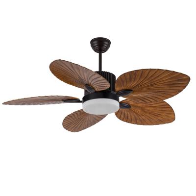 China Holiday hotel creative brown ceiling fan Southeast style decor ceiling fan light tree leaf blade for sale