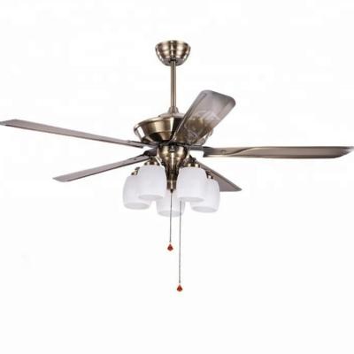 중국 56 inch 5 light metal ceiling fan with pull chain brush nickel finished chrome ceiling fan with lights 판매용