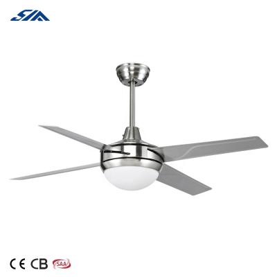 China 48'' Silver color chrome blade metal decorative ceiling fans with LED lights remote control for sale