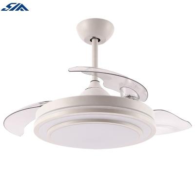 China 42 inch Zhongshan factory China Asian hidden blades retractable invisible crystal chandelier white color ceiling fan light en venta