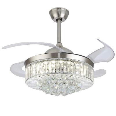 China modern wholesale 42 inch luxury decorative crystal chandelier LED lighting foldable fancy DC ceiling fan with remote control en venta