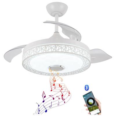 China 2022 newly design white color modern wifi intelligent digital remote control air cooling smart ceiling fan with music player for sale