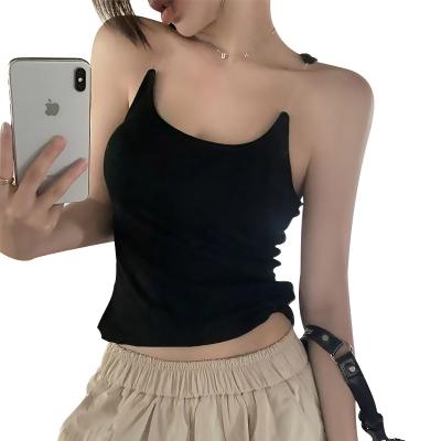 China Spicy Logo Solid Color Elastic Sexy Girl Shoulder Strap Design Tank Top Suspender Customized Breathable Invisible Top For Newspaper for sale