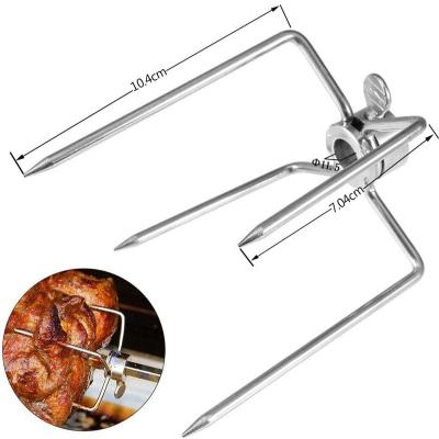 China Easily Cleaned BBQ Grill Rotisserie Spit Rod Food Grade 304 Stainless Steel Oven Rotary Prongs Spit For Electric Chicken Fork Barbecue Fork for sale