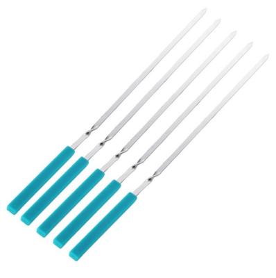 China Thermal Resistance 40cm Silicone To Handle Heat Resistant Stainless Steel BBQ Steak BBQ Skewers for sale