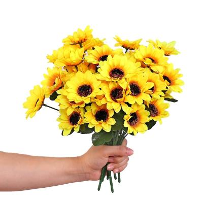 China Silk Fabric 7 Heads Bouquet Silk Sunflowers Artificial Simulated Flowers Sunflower For Home Office Decor for sale