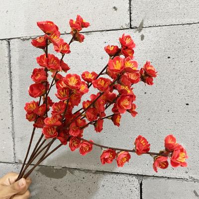 China Wholesale Elegant Artificial Peach Blossom Branch Wedding Fork 2 Plum Blossom Branch Artificial Wintersweet Home Decor for sale