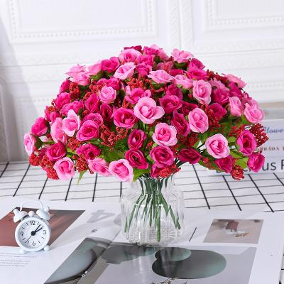 China Beautiful colorful 21 small simulation diamond roses wedding decoration flower arrangement silk flower home wholesale for sale