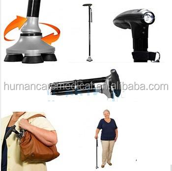 China Extra wide swivel head with three rubber pad to get stability foldable retractable reliable lighting cane for the elderly, led light cane for sale