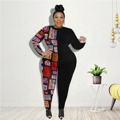 China Autumn DMY720 New Style Long Sleeve Bodycon Romper Viable Patchwork Overalls Skinny 1 Piece Women Plus Size Jumpsuit for sale