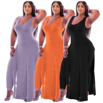 China Big Sale Fashion Solid Color Breathable Sleeveless Dress And Pants Long Plus Size Fat Women Clothing for sale