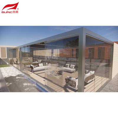 China Waterproof Motorized Aluminium Pergola Remote Control Outdoor Grey Pergola for Swimming Pool for sale