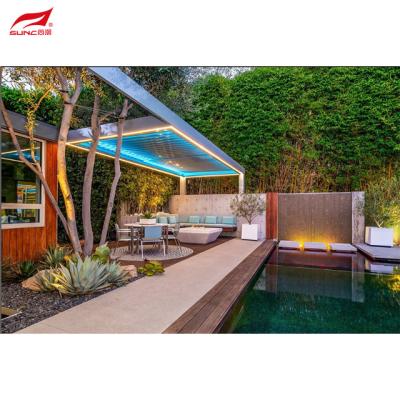 Chine Pergola en aluminium intelligent motorisé avec tige ronde en aluminium pour jardin de piscine à vendre