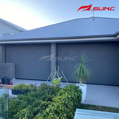 China Outdoor Residential Or Commercial Zip Track Blinds with Aluminium Alloy Side Track and 5% Openness Factor for sale