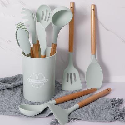 China Sustainable Silicone Kitchen Cookware Sets, Wooden Handles Kitchen Gadgets Utensils Set For Nonstick Cookware for sale