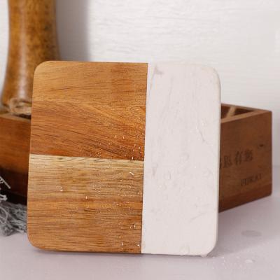 China Sustainable coasters for drinks, marble and acacia wood coasters with stand, cups set mats for home decor for sale