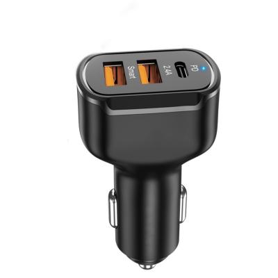 China For PD 30W QC3.0 USB C +2.4A USB C +2.4A USB Car Charger High Quality Dual Port Fast Charging Mobile Phone Car Charger For Mobile Phone for sale