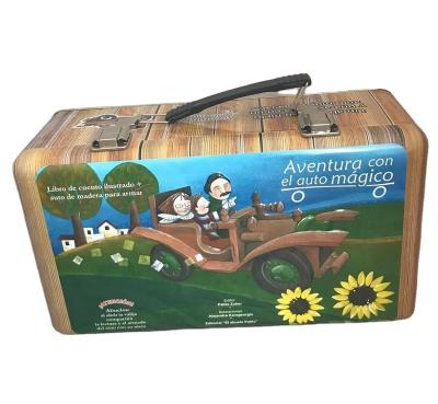 China Custom game tin lunch tin box with plastic lock and handle; wooden game tin box for sale