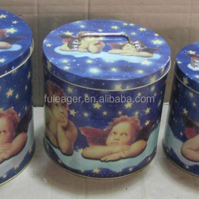 China Recycled Materials Christmas Round Tin Box, Christmas Round Tin Box; for sale