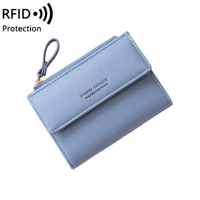 China Fashionable Korea RFID Purse Designer PU Ladies Short Bifold Leather Wallet For Young Teenager Girls for sale