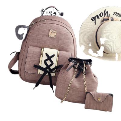 China Anti-theft women PU leather backpacks high quality school bags for teenage girls travel bag new ladies shoulder 3 pieces set bag for sale