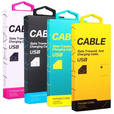 China Retail Recyclable Custom Charger Data Cable Headset Paper Packaging Box Phone Accessories Hanging Data Cable Packing Box for sale