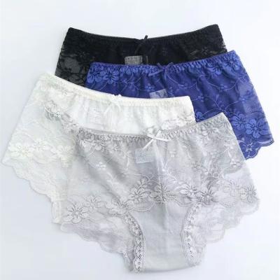 China Anti-Bacterial 7 Colors Custom Colors Lace Panties Ladies Briefs XL-2XL Breathable Lace Underwear Cotton High Cut Women Lace Large Size Panties for sale