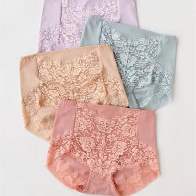 China Anti-Bacterial Custom Size Lace Panties Women's Briefs XL-2XL Breathable Lace Cotton High Cut Large Size Underwear Women Lace Panties for sale