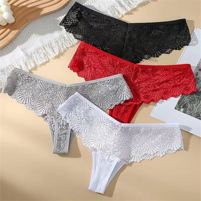 China Anti-Bacterial Custom Hot Sale Comfy Low Waist Thongs Ladies Underwear Lace Transparent Briefs Female Lace Panties For Women for sale