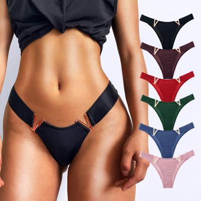 China Anti-Bacterial 7 Colors Women's Panties Thong Low Waist Secret V Letter G-String Tanga Brief Seamless Panty Women Ice Silk Panties for sale